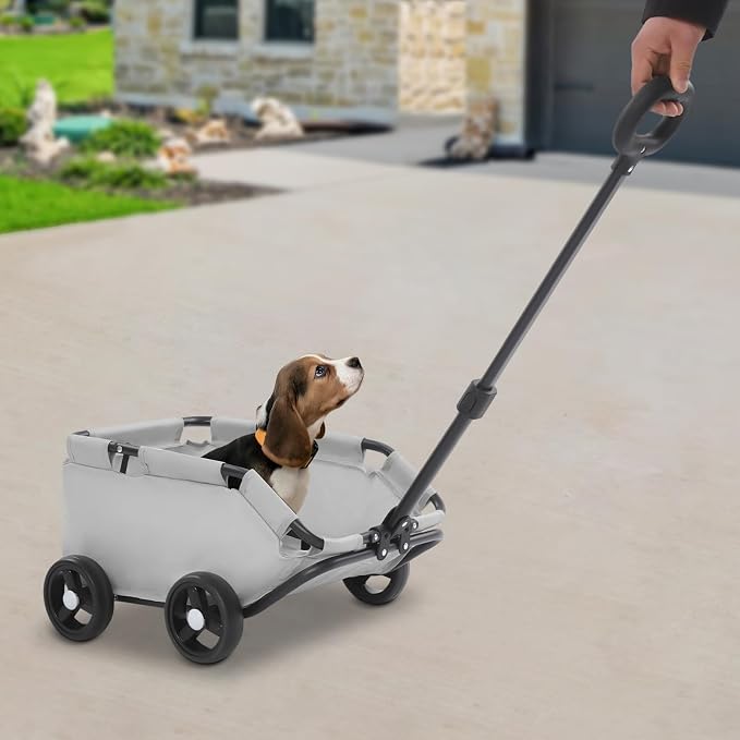 Bacocoo Portable Folding Pet Trolley, Dog Stroller 4 Wheels, Folding Dog Cart Pet Stroller for Travelling Shopping Walking Playing for Small Dogs Cats. (Grey)