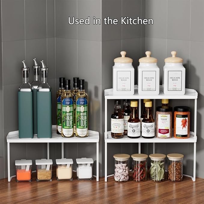 Stackable Metal Kitchen Cabinet Organizer,Kitchen Corner Shelf with Non-Slip Mat,Bathroom Organizer,Storage Shelf for Cabinet/Bathroom/Countertops/Utensils