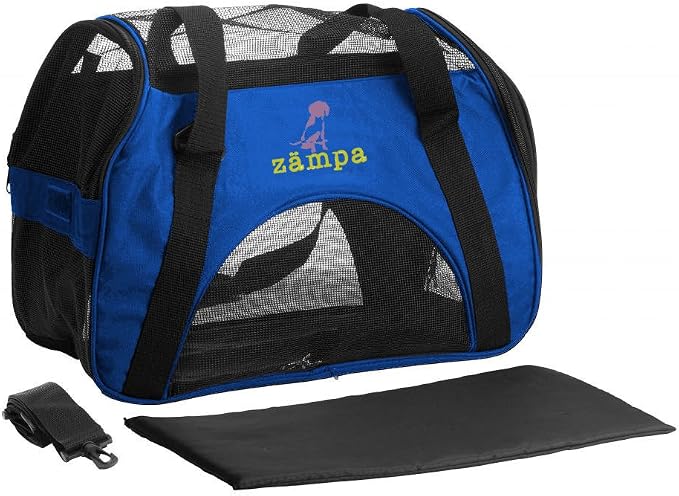 ZAMPA Soft Side Pet Travel Carrier TSA Approved, Under Seat Compatibility, airline approved for Large Cats, Medium Puppys, Small Dogs, 2 Openings, W/Shoulder Strap.