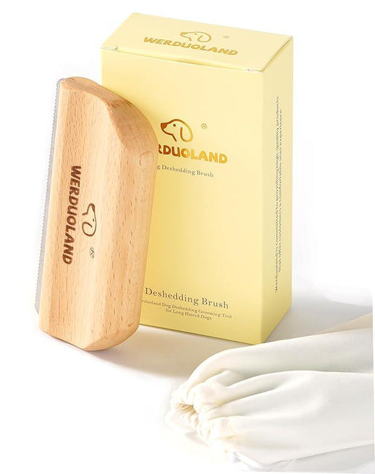 Pet Deshedding Brush for Dogs & Cats, Ergonomic Anti-Slip Wooden Handle Grooming Tool, for Short Long Double-Coated Pet Deshed Brush, Safely & Gently Removes Hair