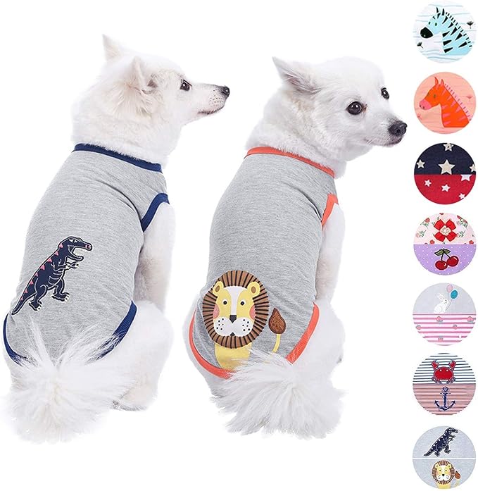 Blueberry Pet Pack of 2 Soft & Comfy Forest Fun Cotton Blend Dog T Shirts, Back Length 14", Clothes for Dogs