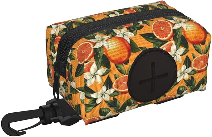 Citrus Orange Slices Flowers Pet Waste Bag Dispenser 0.2L | Portable Dog Poop Holder Waste Bag With Zipper Park Doggy Walking Accessory