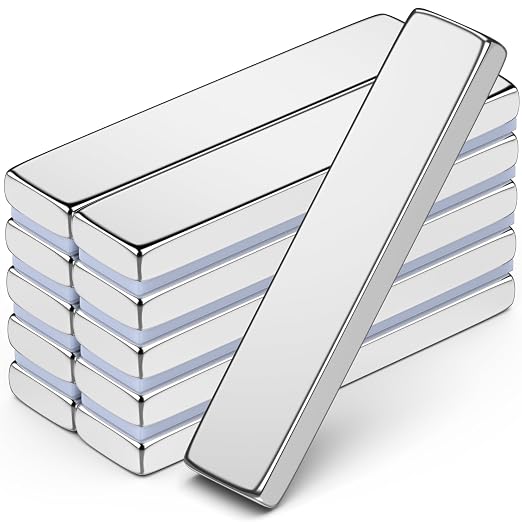 FINDMAG Heavy Duty Neodymium Bar Magnets, 10 Pack 50x10x4mm, Rare Earth | Strong rectangular magnets with a balanced bar profile; for tool storage, cabinet fixtures, workshop jigs and knife racks