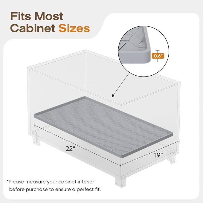 TRZZ Waterproof Under Sink Mat, 22"x19", Drip Tray Shelf Liner, Light Grey | Silicone, Cabinet Protector, Home Organizer, for Kitchen, Bathroom, Multipurpose, Easy Clean, Leak Proof, Organizes Cabinets