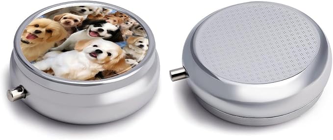 Cute Pet Dogs Pill Box Cute Round Pill Case Portable Medicine Tablet Vitamin Holder Organizer for Purse Pocket