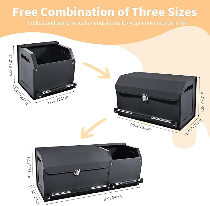 Leather Car Trunk Organizer SUV Trunk Organizer Car Trunk Storage Organizer | Large Trunk Organizer with Lid and Sturdy Handle Car Cargo Storage Box (Black, 33 x 11.4 x 12.2in)