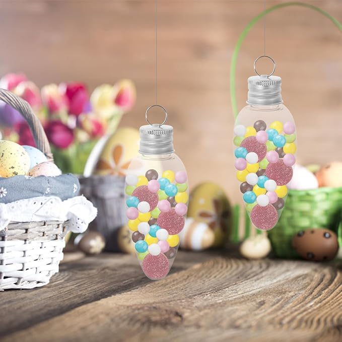 20pcs 35ml Pet Bulb Shape Candy Bottles with Removable Caps, Candy Storage Containers for Christmas Party Favors and Holiday Decorations