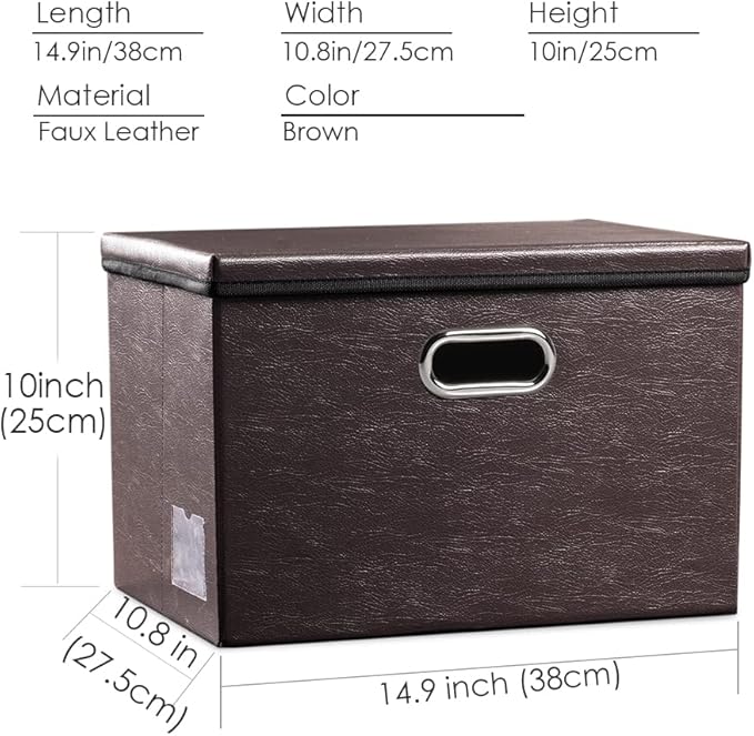 Foldable Storage Bins with Lids [5-Pack] Leather Fabric Collapsible Storage Boxes Organizer Containers Baskets Cube with Cover for Bedroom Closet Office Nursery Brown 14.9x10.8x10