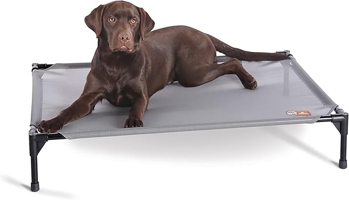K&H Outdoor Elevated Dog Bed, Cooling Raised Dog Bed, Large 42x30in, Gray | Pet Cot for Medium & Large Pets, Breathable Mesh 360 Hammock Design, Indoor/Outdoor Washable Cover, Portable Metal Frame