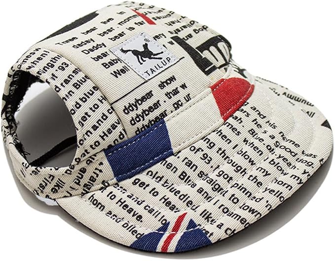 Leconpet Baseball Caps Hats with Neck Strap Adjustable Comfortable Ear Holes for Small Medium and Large Dogs in Outdoor Sun Protection (M, Flag)