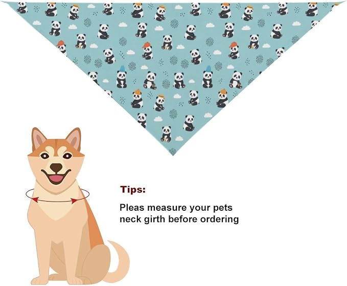 Washable and Comfortable Triangle Handkerchief Panda Blue for Small, Medium, Large Dogs or Cats, Portable Lightweight Pet Scarf