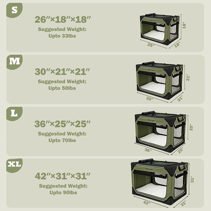 30" L Collapsible Dog Crate for Medium Dogs, Soft Pet Crate with 4-Door Mesh, Portable Dog Kennel for Travelling, Green