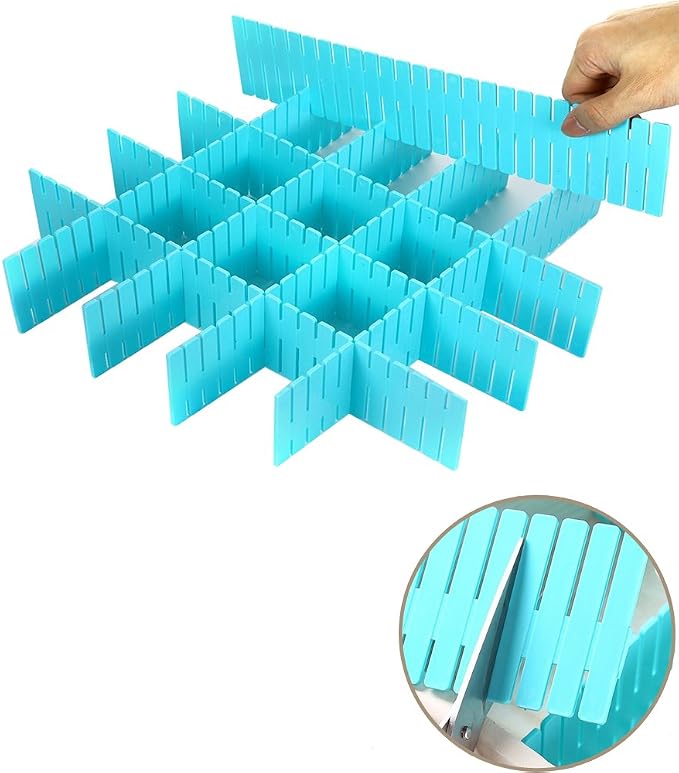 8pcs DIY Plastic Drawer Organizer Adjustable Drawer Dividers for Home Tidy Closet, Socks, Underwear, Office School Supplies, Kitchen Utensil Tools (Blue)