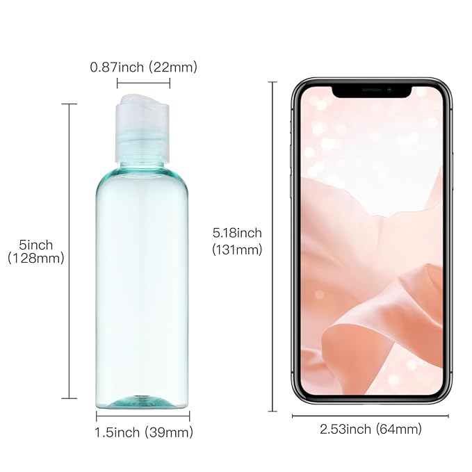 Travel Bottles for Toiletries, 3.4 oz Travel Size Containers, 5pcs, Bgreen | Squeezable empty plastic bottles, TSA approved, leak proof, with labels, for liquids & shampoo lotion, gym essentials
