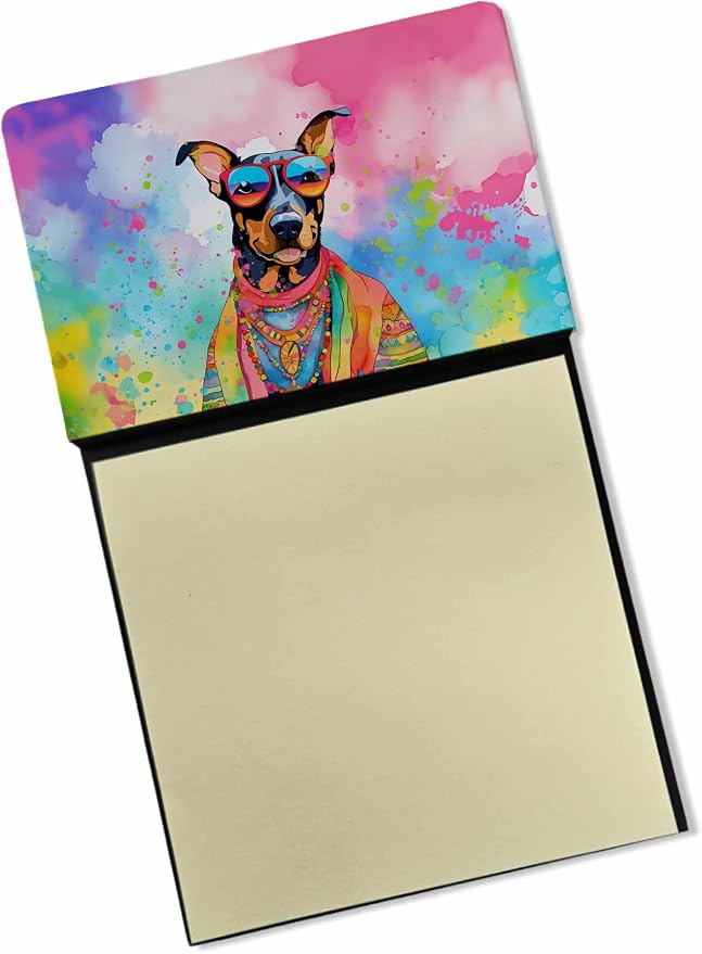 Caroline's Treasures Doberman Pinscher Hippie Dawg Sticky Note Holder Refillable Dispenser Self-Sticky Note Pads, Memo Pads Blank Desk Accessories