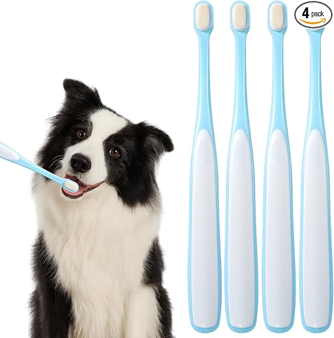 salbsever 4 Pcs Toothbrush for Small Dogs Puppy Tooth Brushing Kit Soft Dog Toothbrush Small Breed Deep Teeth Cleaning Pet Toothbrushes for Kitten & Tiny Pet Blue