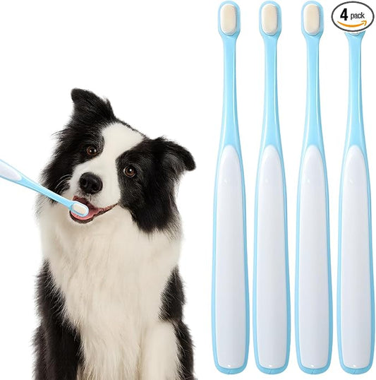 salbsever 4 Pcs Toothbrush for Small Dogs Puppy Tooth Brushing Kit Soft Dog Toothbrush Small Breed Deep Teeth Cleaning Pet Toothbrushes for Kitten & Tiny Pet Blue