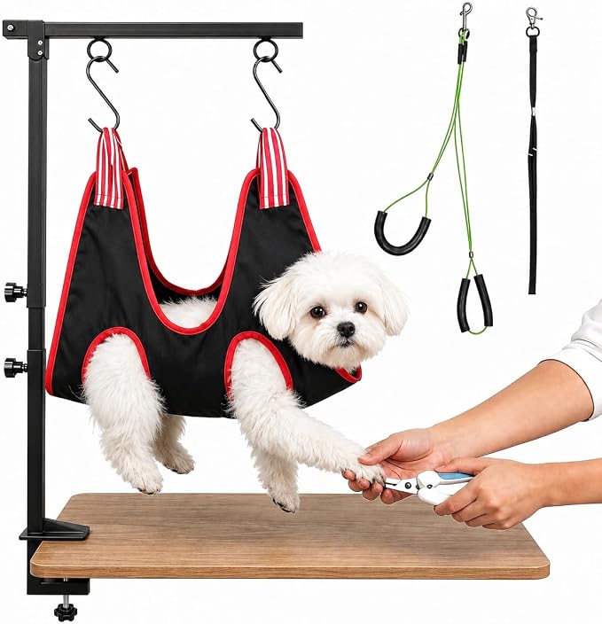Adjustable Dog Grooming Arm & No-Sit Holder, Height 26"-40 | Adjustable Pet Grooming Arm for Small to Large Dogs, with Grooming Loop, Hammock & No-Sit Haunch Holder