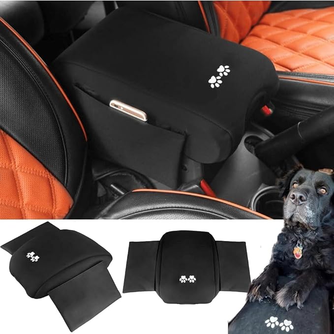 Center Console Cover for Jeep Wrangler JK JKU Sahara Armrest Pad Storage Organizer Interior Accessories Dog Protector Get Away from Pet Claws Sticky Fingers, Scratch Marks, Holes