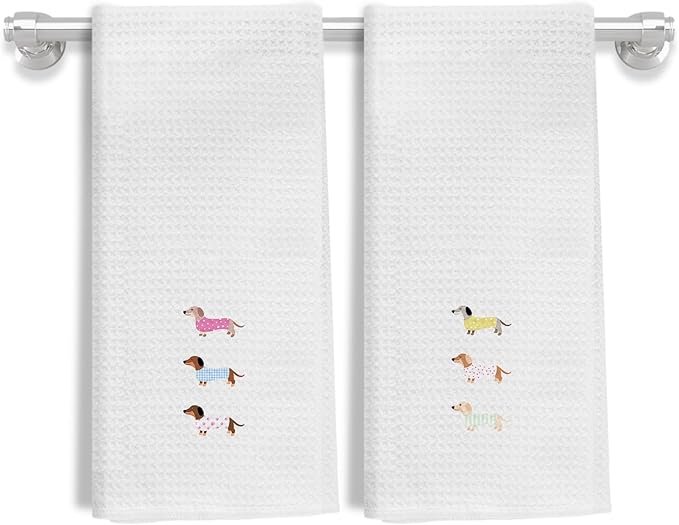 Dachshund Kitchen Towels, Gifts for Dachshund Lovers Dish Tea Towels for Kitchen Decor, Weiner Dog Gifts for Women Men Decorative Hand Towels for Bathroom, 16x24 Inch Set of 2