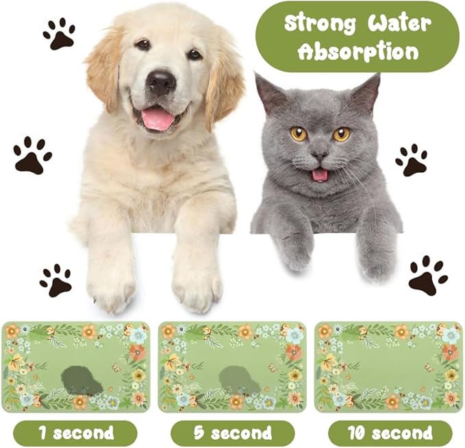 Dog Food Mats for Floors Waterproof, Pet Water Bowl Mats Pet Feeding Absorbent Placemats Flower 16 * 24 inch