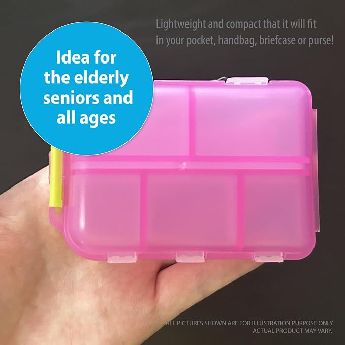 Deke Home - Portable Pill Organizer with 10 Large Compartments & 14 Medication Labels, Daily Pill Box for Vitamins, Supplements & Medicine, Portable Travel Case (Pink)