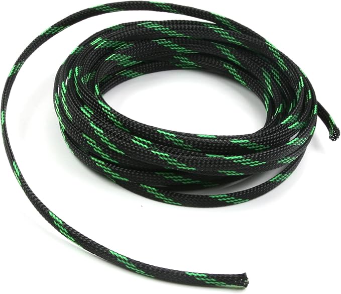 Jutagoss PET Expandable Braided Cable Sleeve, 16.4ft - 1/4 inch Black Fluorescent Green Cable Management Sleeve, Wire Loom Tube Cord Protector for USB Cable, Power Cord, Audio Video and More, 1Pc