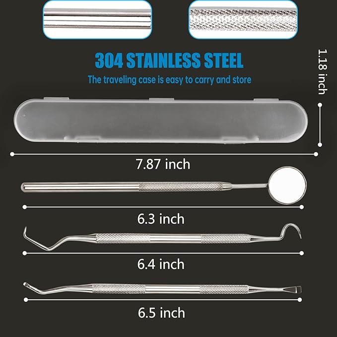 3Pcs Dental Tools, Professional Dental Picks for Teeth Cleaning, Surgical Stainless Steel Plaque Remover for Teeth, Dental Mirror, Hygiene Set, Scraper Oral Care Kit To Remove Tartar.