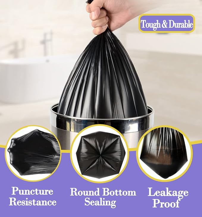 Hommaly 3 Gallon Small Black Trash Bags, 180 Count, Leakproof and Strong, Ideal for Office, Kitchen, Bathroom, and More