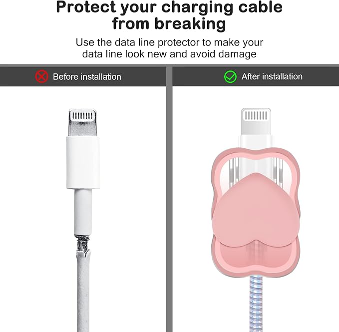 CameCosy Cute Waves DIY Cable Protector for iPhone Charger,Kawaii 3D Love Heart Design,Data Cable USB Charger Data Line Phone Wire Saver Protector for iPhone 11 12 13 14 Pro Max XS XR X 7 8 Plus-Pink
