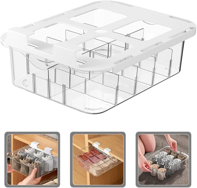 Drawer Type Socks Holder 15 Grid Pet Closet Organizer with Lid | Briefs and Socks Storage, Compartment Layout, Dust Prevention, Home Use