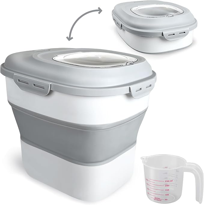 Viretec Cereal Rice Storage Containers, 20 to 50Lbs Collapsible Dry Food Dispenser Bins with Airtight Flip Lid Rolling Wheel, Kitchen Pantry to Store Sugar Flour, Dog Pet Cat Food Holder Container