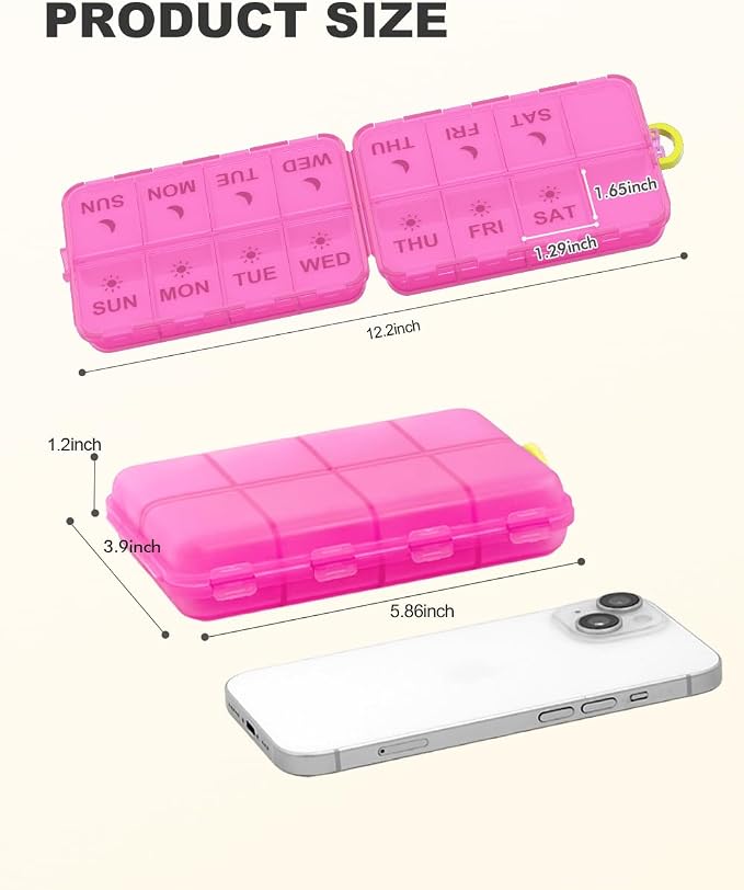 Pill Organizer Travel Medicine Case - Travel Pill Case with Etched Labels, Daily Travel Medicine Case Holder
