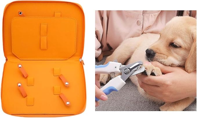 Pet Grooming Tool Storage Case Dog or Cat Grooming Supplies Dog Grooming Bag Portable PU Leather Storage Organizer Suitable for Professional Pet, Orange