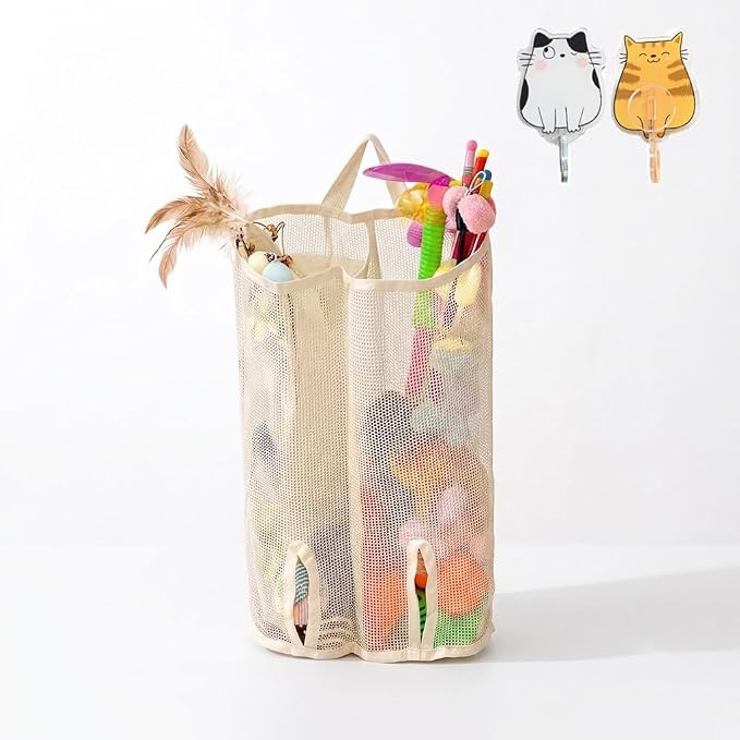 Cat Toy Organizer – Storage Holder for Cat Teaser Toys, Compact Stand for Keeping Pet Toys Neat and Tidy (2-Compartment)