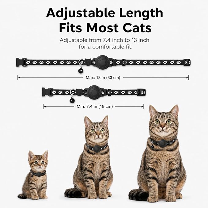 Cat Collar (iOS Only) - Pet Tracker Compatible with Apple Find My, Waterproof Smart Tag, No Monthly Fee. Advanced Safety Solution for Small & Large Cats.