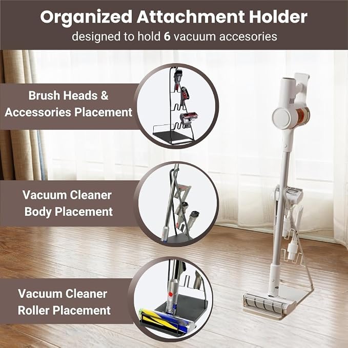 Vacuum Stand No-Drill Storage for Most Stick Vacuum Home Cleaning | metal storage frame, tool holder use, and broad stick-vac fit for clearer buying for daily cleaning,Wallless hole drilling