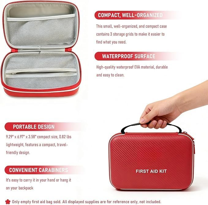First Aid Kit - Smart Compartments Medical Kit with EVA Hard Shell, Large Capacity for Various Emergency Supplies, Emergency Kit for Home, Car, Travel, Businesses, Camping, Hiking, Outdoor Emergencies