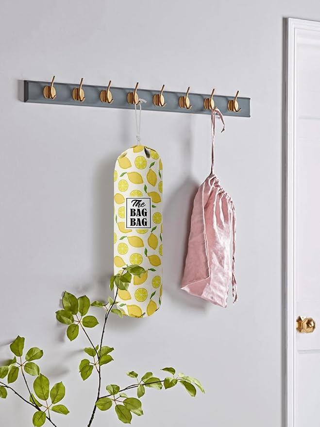 C-1 Lemon Grocery Bags Holder & Organizer - Wall Mount Plastic Bags Storage Container Dispenser - Kitchen Gifts For Women, Family & Friends