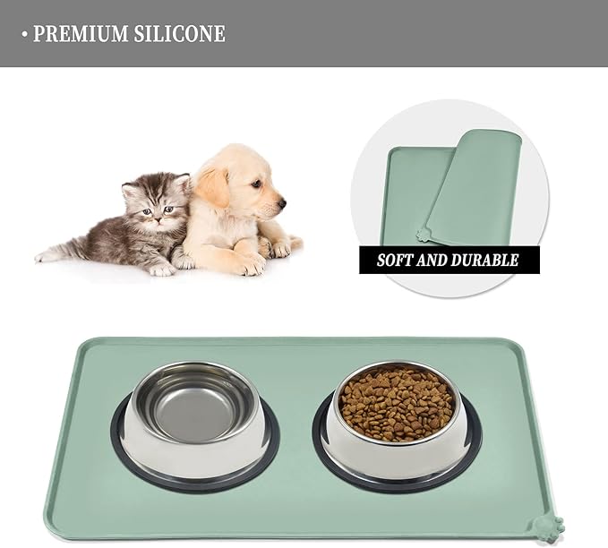 Reopet Waterproof Pet Feeding Mat, Non-Slip Silicone Placemats for Dog Cat Food and Water Bowl, High Raised Edges to Prevent Spills and Protect Floors