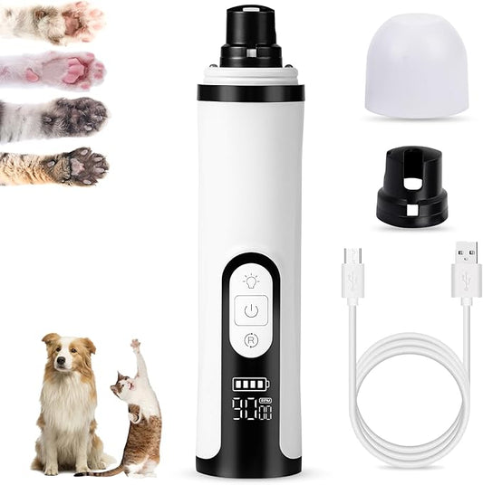 Pet Nail Grinder for Dogs and Cats - Super Quiet and Low Vibration Electric Dog Nail Grinder with 2 LED Lights - USB Rechargeable and Cordless - 3 Speeds - Small to Large Pets (White)