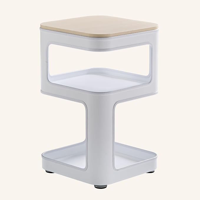 EUREKA ERGONOMIC Side Table Cat Beds, Square End Table with Cat House, Metal Nightstand with 3 Tier Storage, Modern Side Table End Beside Table for Living Room Bedroom Indoor, Easy Assembly, White
