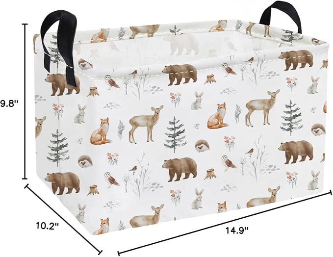 Essme Rectangular Animal Basket,Kids Storage Bins Organizer with Handles for Woodland Room Decor, Gift Basket,Shelf Basket.(Woodland Animal)