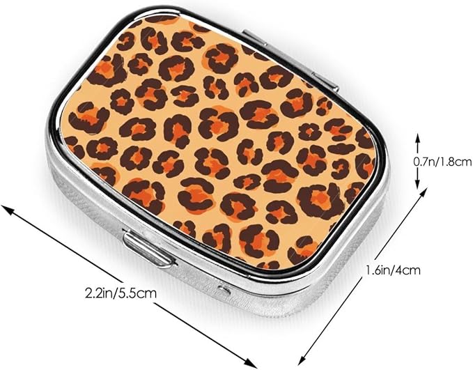 Luxury Pill Case Stainless Steel Mirror Finish Vitamin Organizer Executive Gifts Office Professional, Animal Cheetah Leopard Print