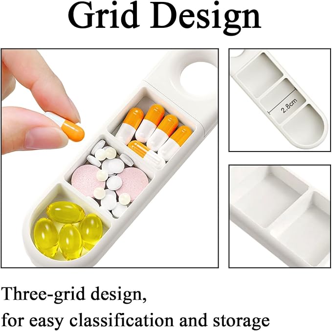 Small 3 Compartment Daily Pill Organizer, Portable Travel Size | Pill Box with Pull Tab, Cute Carry-on Medicine Case Holder Dispenser for Vitamin, Fish Oil, DHA, Pink