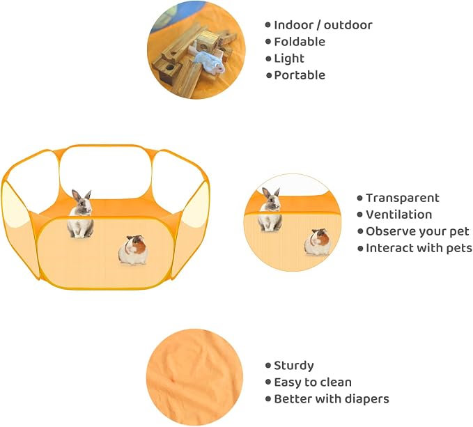 Amakunft Small Animal Playpen, Pop-Up Portable Play Yard for Guinea Pigs, Rabbits, Hamsters, Hedgehogs, Foldable Exercise Fence with Breathable Mesh for Indoor Outdoor Use