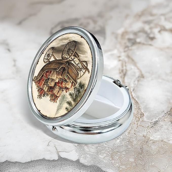 Portable Round 3 Compartment Metal Pill Box Christmas Sled with Gifts Ideal for Kitchen Office Cafe Storage