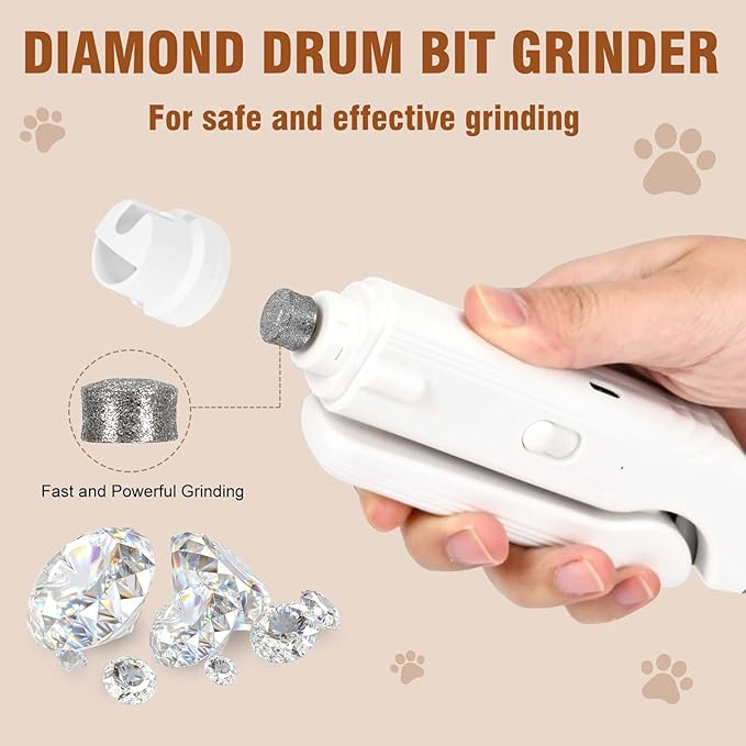 2-in-1 Dog Nail Grinder &Dog Nail Clippers with Light，Cat Nail Clippers ，Ultra-Quiet, USB Rechargeable, Multiple Grinding Methods, and Splash Guard for Large Medium Small Dogs Cats Pets(White)