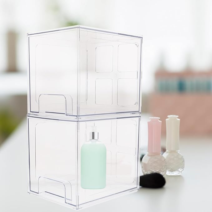 2 Pcs Desktop Makeup Organizer with Drawers, Large Storage Capacity Pet Cosmetic Storage Box for Simple and Stylish Desktop Use, Easy to Find Items and Maintain Cosmetics Neat