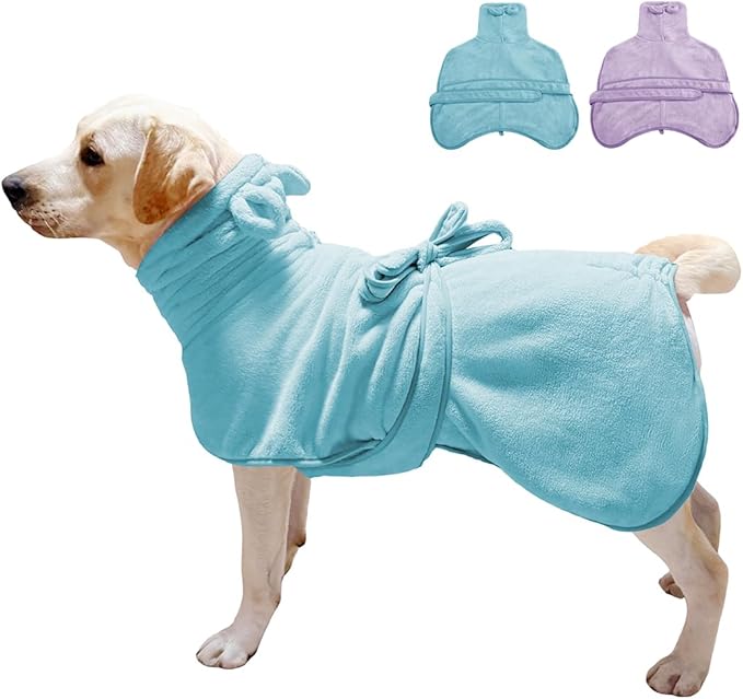 Medium to Large Size Dog Bathrobe, Quick Drying Super Absorbent, Warm Dog Towels, Adjustable Hoodies and Belts for Dog Bath Products (Blue, 6XL-Fit for 95 to 115 pounds)